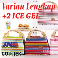 Jual Lunch bag Cooler Bag Motif Salur Free 2pcs jelly ice / Tas Bekal Murah