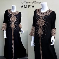 Jual Gamis Abaya Hitam eklusive, Gamis Pesta Bordir, Abaya Arab S-Alifia Murah