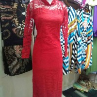 Jual Dress Cheongsam / Dress Imlek / Dress Brukat Merah /Gaun Brukat Mewah Murah