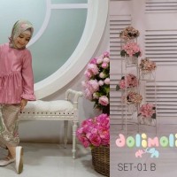 Jual STELAN BAJU MUSLIM ANAK ATASAN PINK+ROK LILIT BATIK+KERUDUNG(RSBY-3319 Murah