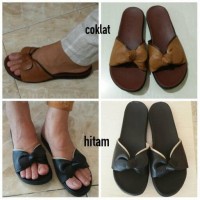 Jual Sandal / Sendal Pita Kulit Untuk Wanita / Sandal Flat Teplek / Cokelat Murah