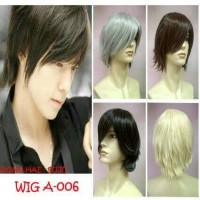Full Wig Pria Cowok Rambut Palsu Pendek Lurus Hitam Coklat Short Hair