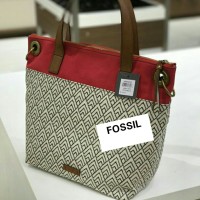 JUAL TAS FOSSIL KEELY TOTE CANVAS BLACK WHITE ORIGINAL
