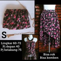 Jual floral skirt asimetris / atasan kemben preloved second, rok fit S Murah