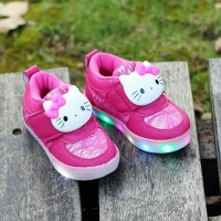 Jual SEPATU LAMPU HELLO KITTY LED Shoes Sekolah Anak Diskon Karakter Pink Murah