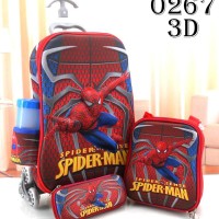 Jual Tas Sekolah Anak SD Trolley Import Troli 3D 4in1 Set Motif Spiderman Murah