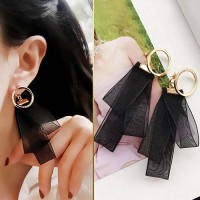 Jual Anting Korea Heart Custom Lace Satin Metal Earrings JUL235 Murah