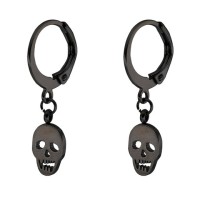 OP3859 Anting Pria Wanita Black Skull Earrings Titanium Steel KODE Bim