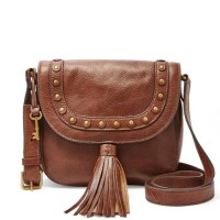 Jual tas fossil emi saddle bag emi tassel medium brown two tone studded Murah