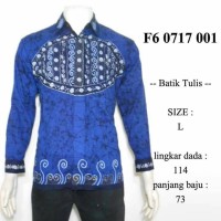 Jual hem batik tulis lengan panjang biru L / kemeja batik etnik F60717001 Murah