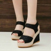 Jual wedges pesta brukat hitam cantik Murah