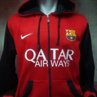 Jual JAKET HOODIE SWEATER BASEBALL BOLA BARCA MERAH HITAM Murah