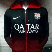 Jual JAKET HOODIE SWEATER BASEBALL BOLA BARCA HITAM MERAH Murah