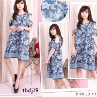 Jual DRESS BATIK WANITA JUMBO CUT OUT MOTIF BUNGA KATUN INDIGO - TBDJ19 Murah