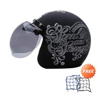 WTO Helmet Retro Bogo Strength Hitam Doff Perak Helm Half Face