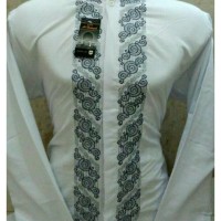 Jual Baju Koko Lengan Panjang Katun Paris Bordir Putih Murah