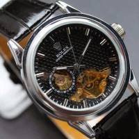 Jual Rolex skeleton Carera Leather Black plat Black Murah