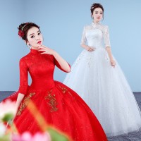 1708008 Merah/Putih Lengan Siku Gaun Pengantin Wedding Gown Dress