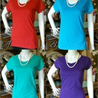 Jual Basic Tee Tshirt Vneck Katun Kaos Colorful Warna Ungu Biru Tosca Merah Murah