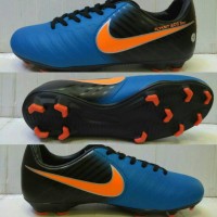 Sepatu Bola Nike Tiempo Biru-Hitam list Oren Grade Ori