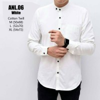 Jual kemeja pria cowok lengan panjang putih polos kerah sanghai | baju koko Murah