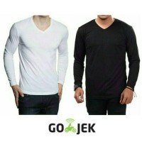 Jual Kaos Polos Lengan Panjang V-Neck Unisex T-Shirt Murah