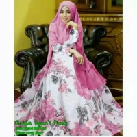 Gamis set busana muslim asyifa syari pink + khimar ceruti 2 layer