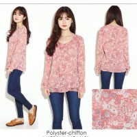 Jual blouse chiffon lengan panjang floral tmb Murah