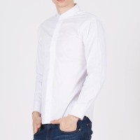 Jual Jual Kemeja Kerah Shanghai Muslim Casual Slimfit Putih Panja Murah 201 Murah