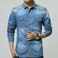 Jual kemeja pria shanghai jeans wash aldy Murah
