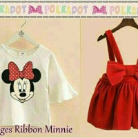 Jual overall dress anak merah + inner minnie Murah