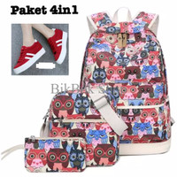 Jual Tas ransel & Sepatu wanita murah/Ransel Owl 3in1 & sepatu /Paket 4in1 Murah