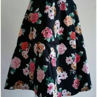 Jual Midi flare skirt / rok pendek motif bunga Murah