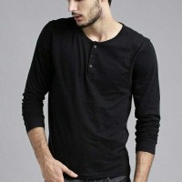 Jual kaos henley pria hitam Murah
