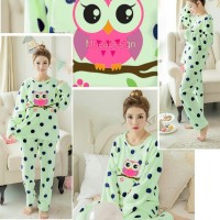 Jual Baju Setelan Piyama Panjang Wanita - Setelan Piyama Owl mint Murah