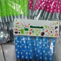 Jual Sendok Garpu Polkadot isi 12Pcs (Sendok 6pcs Garpu 6pcs) Sendok Loreng Murah
