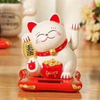 Jual Pajangan Kucing Hokky White Mini Lucky Cat Solar Toys Murah