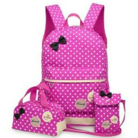 Jual TAS RANSEL SET 3in1 ANAK POLKADOT MOTIF ROBBON PITA Murah