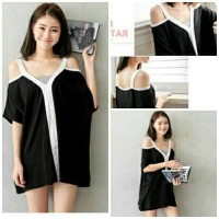 Jual cut out sabrina blouse hitam putih Murah