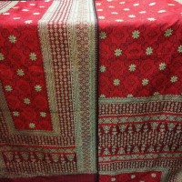 Jual songket tenun sutra asli Palembang Bungo Cino merah pengantin Murah
