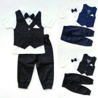 Jual baju setelan pesta bayi anak laki rompi bintik celana jogger dasi kupu Murah