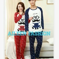 Jual Baju Tidur Piyama Kaos Setelan Panjang Couple Import Lucu Minion Kumis Murah