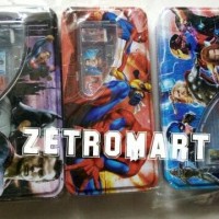 Jual TEMPAT PENSIL KALENG COWOK BATMAN SPIDERMAN CAPTAIN AMERICA + SET ATK Murah