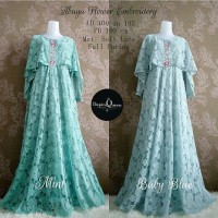 Jual Dress Muslim Gamis Abaya Kebaya Wisuda Embroidery Mint/Baby Blue Murah