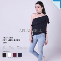 Jual QWK Pleated Off Shoulder Top Atasan Blouse Wanita Sabrina Tube Murah
