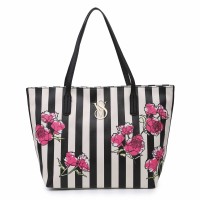 Jual Tas wanita cewek branded Tote Bag Black and White Flower VS Murah