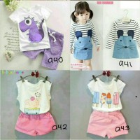 Jual Baju Setelan Anak Perempuan Fit 2-4thn all size bahan kaos spandek Murah