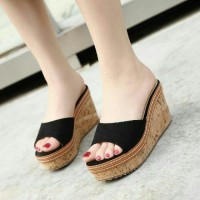 Jual SANDAL WEDGES WANITA TERMURAH KOKOP SALY HITAM Murah