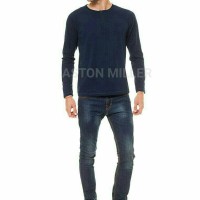 Jual Kaos Polos Henley Pria Panjang Navy Diskon Murah