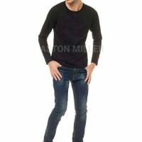 Jual Kaos Polos Henley Pria Panjang Black Diskon Murah